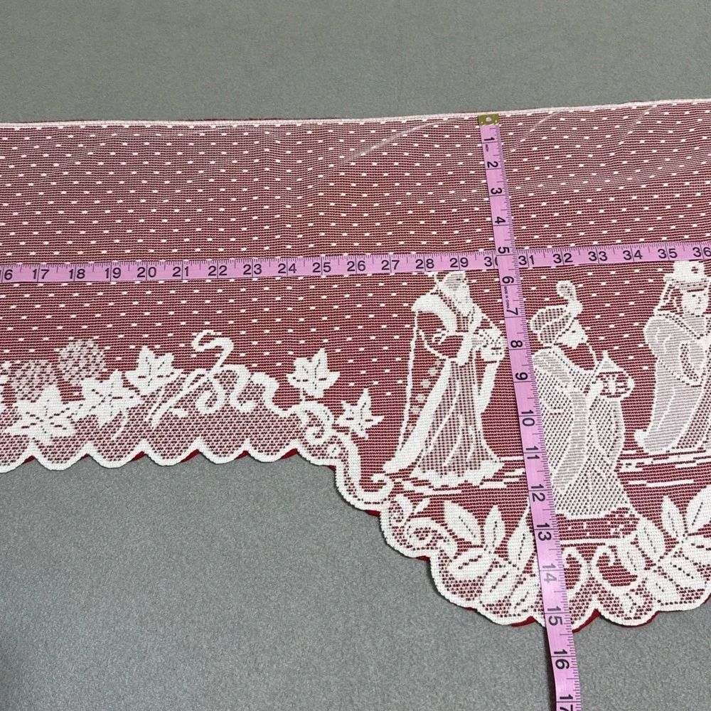 Vtg Christmas Silent Night Nativity Scene Lace Valance Felt Back Topper Handmade